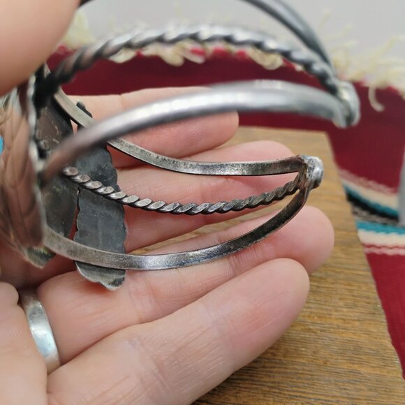 Vtg Native Old Pawn Navajo Bisbee Turquoise Sterling Silver Cuff Bracelet - Picture 7 of 10
